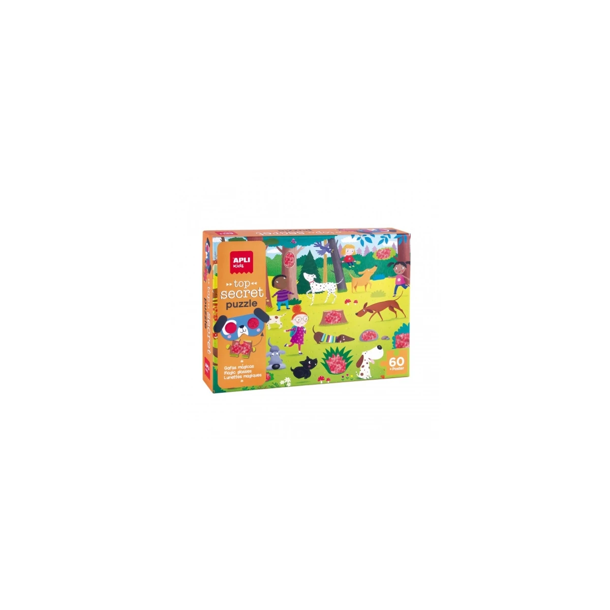 Aplicativo Dog Secret Puzzle - Design infantil e colorido - Inclui óculos mágicos e pôster - Peças resistentes e seguras - Incentiva habilidades cognitivas e motoras