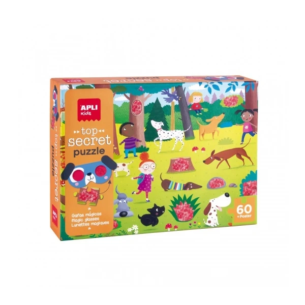 Aplicativo Dog Secret Puzzle - Design infantil e colorido - Inclui óculos mágicos e pôster - Peças resistentes e seguras - Incentiva habilidades cognitivas e motoras