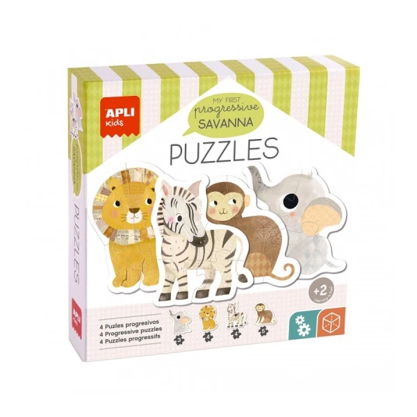 Meu primeiro aplicativo Savanna Puzzle - 16 peças grandes - 4 desenhos de animais - Poder psicomotor e de concentração