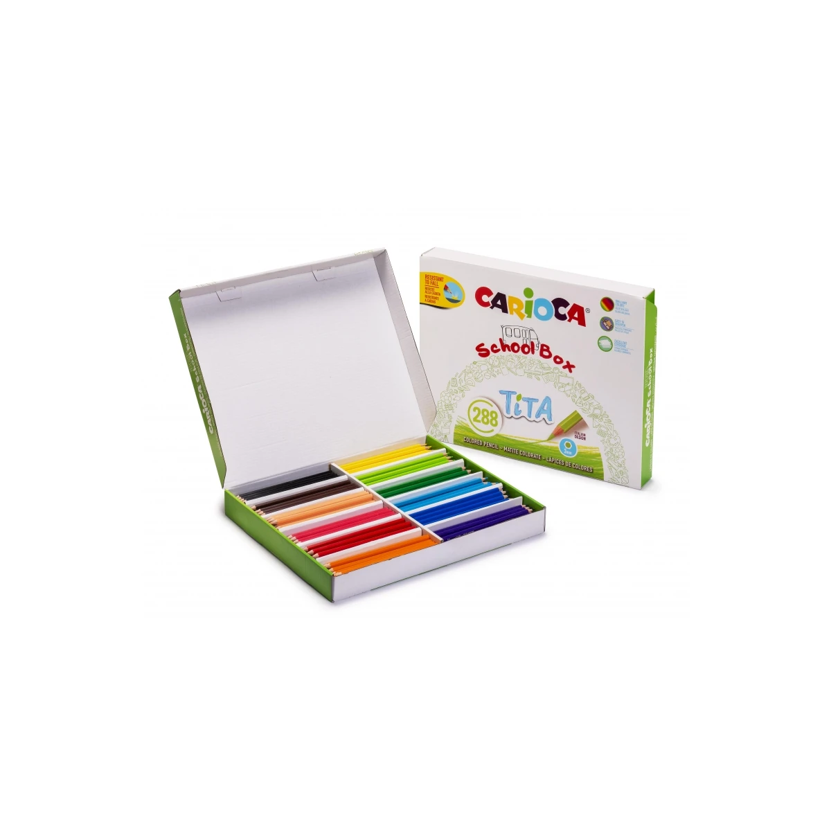 Carioca Tita Pacote de 288 Lápis de Resina Hexagonal - Chumbo Ø 3mm - Cores Brilhantes e Laváveis - Escrita Suave - Ideal para Escolas - Cores Sortidas