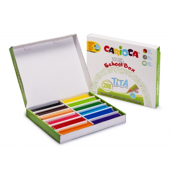 Carioca Tita Pacote de 288 Lápis de Resina Hexagonal - Chumbo Ø 3mm - Cores Brilhantes e Laváveis - Escrita Suave - Ideal para Escolas - Cores Sortidas
