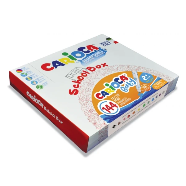 Carioca Baby Marker 2+ Caixa Escolar Pacote com 144 Marcadores - Ponta Redonda e Bloqueada - Corpo Grande - Super Lavável - Dermatologicamente Testado - Cores Sortidas