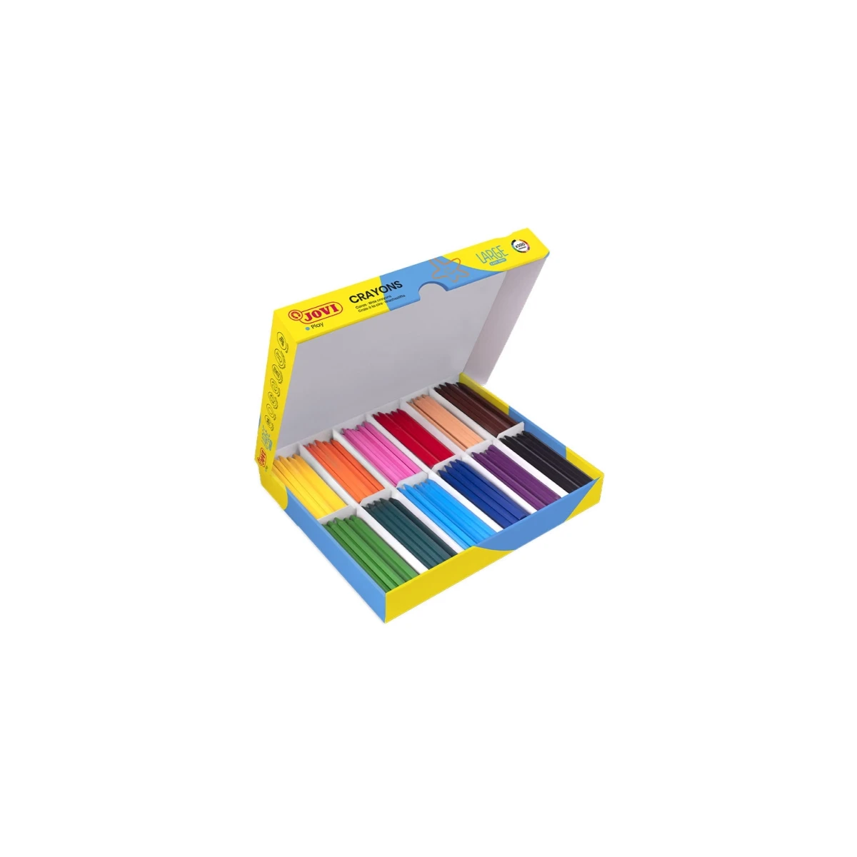 Caixa grande Jovi Easy Grip com 300 ceras plásticas hexagonais - Use em papel e papelão - Não manche - Não role - Ideal para escolas infantis - Cores sortidas