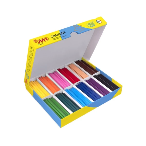 Caixa grande Jovi Easy Grip com 300 ceras plásticas hexagonais - Use em papel e papelão - Não manche - Não role - Ideal para escolas infantis - Cores sortidas