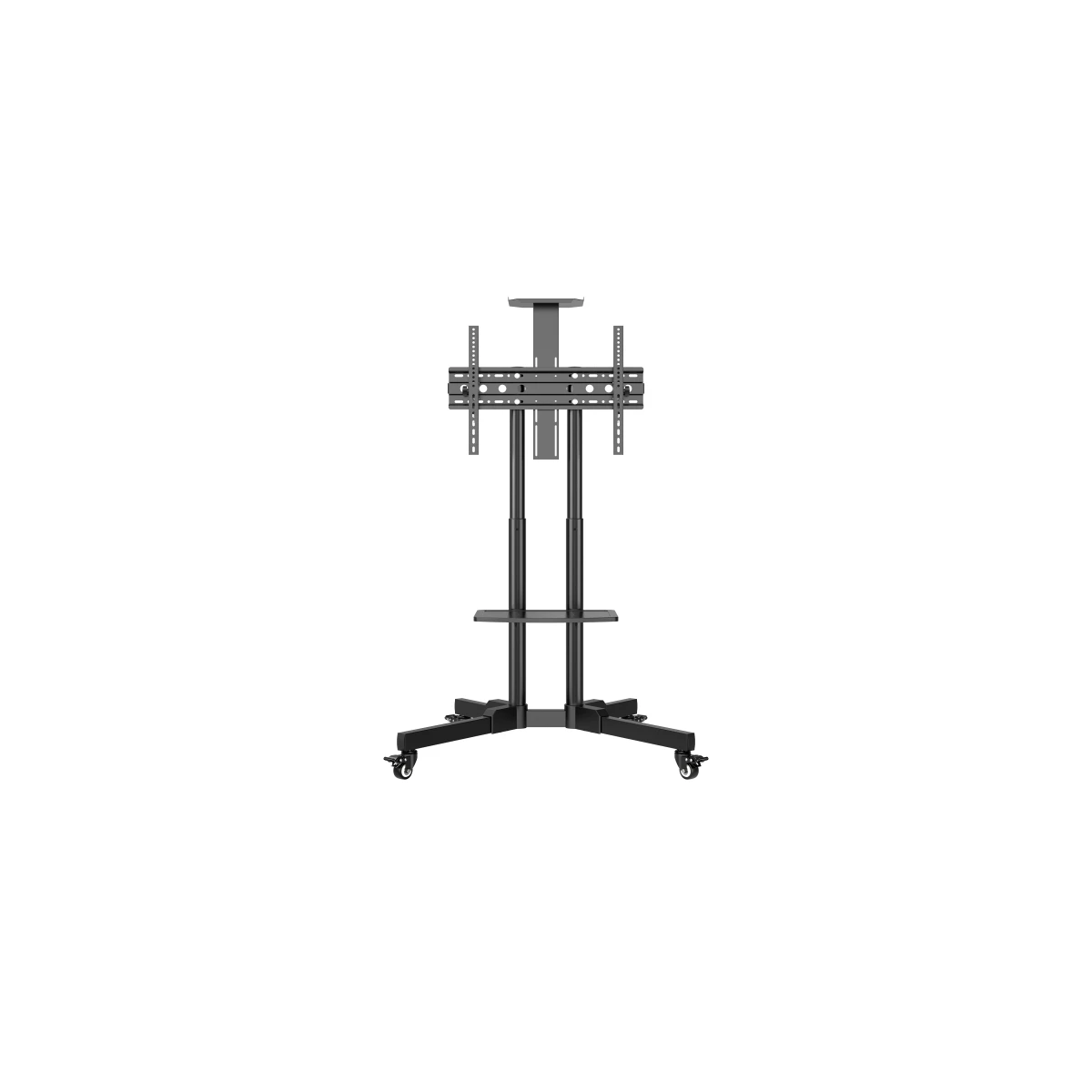 Suporte de chão Unykach com rodas para telas de 32"-75" - Trava de roda - Duas bandejas - Peso máximo 45 kg - VESA 600X400 mm - Cor preta