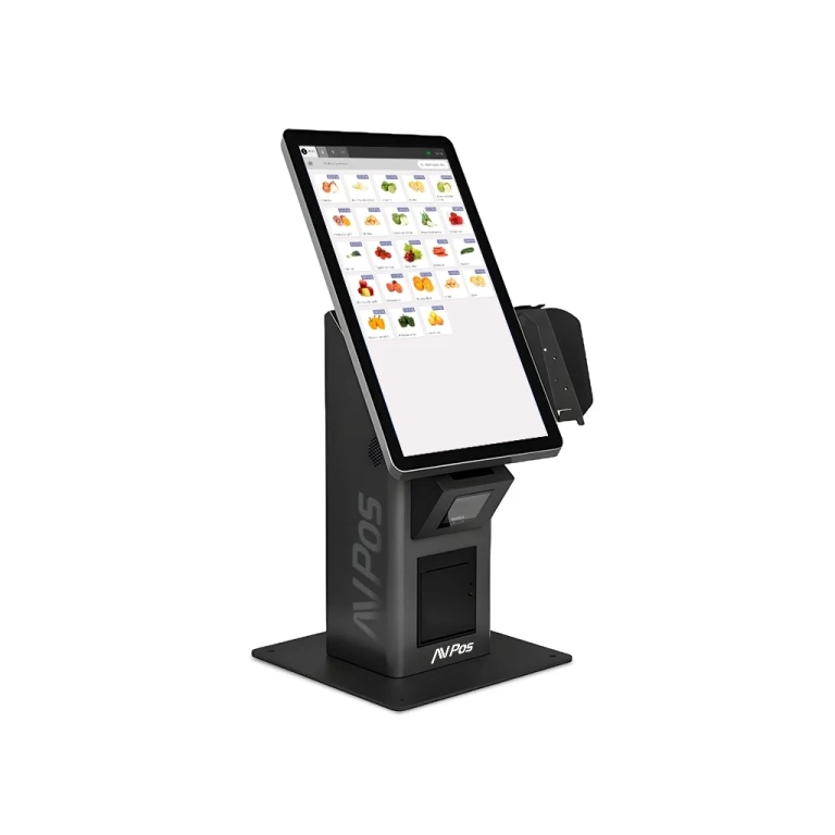 Quiosque de autoatendimento de mesa AVPos DK24 - Tela sensível ao toque de 24 polegadas - I3 - Memória de 8 GB - SSD de 256 GB - Scanner 2D - Impressora térmica