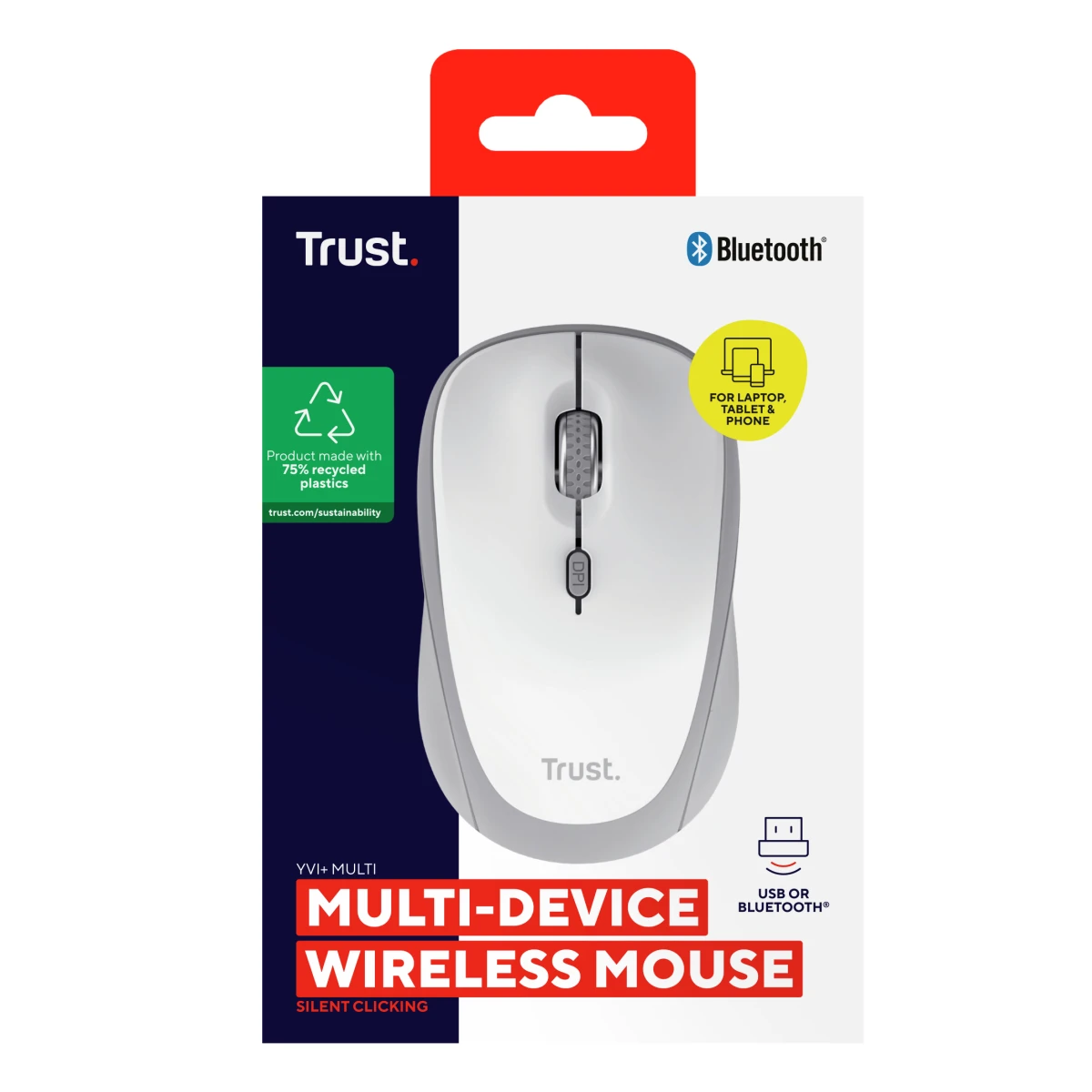 Trust Yvi+ rato Universal Ambidestro RF Wireless + Bluetooth Ótico 1600 DPI