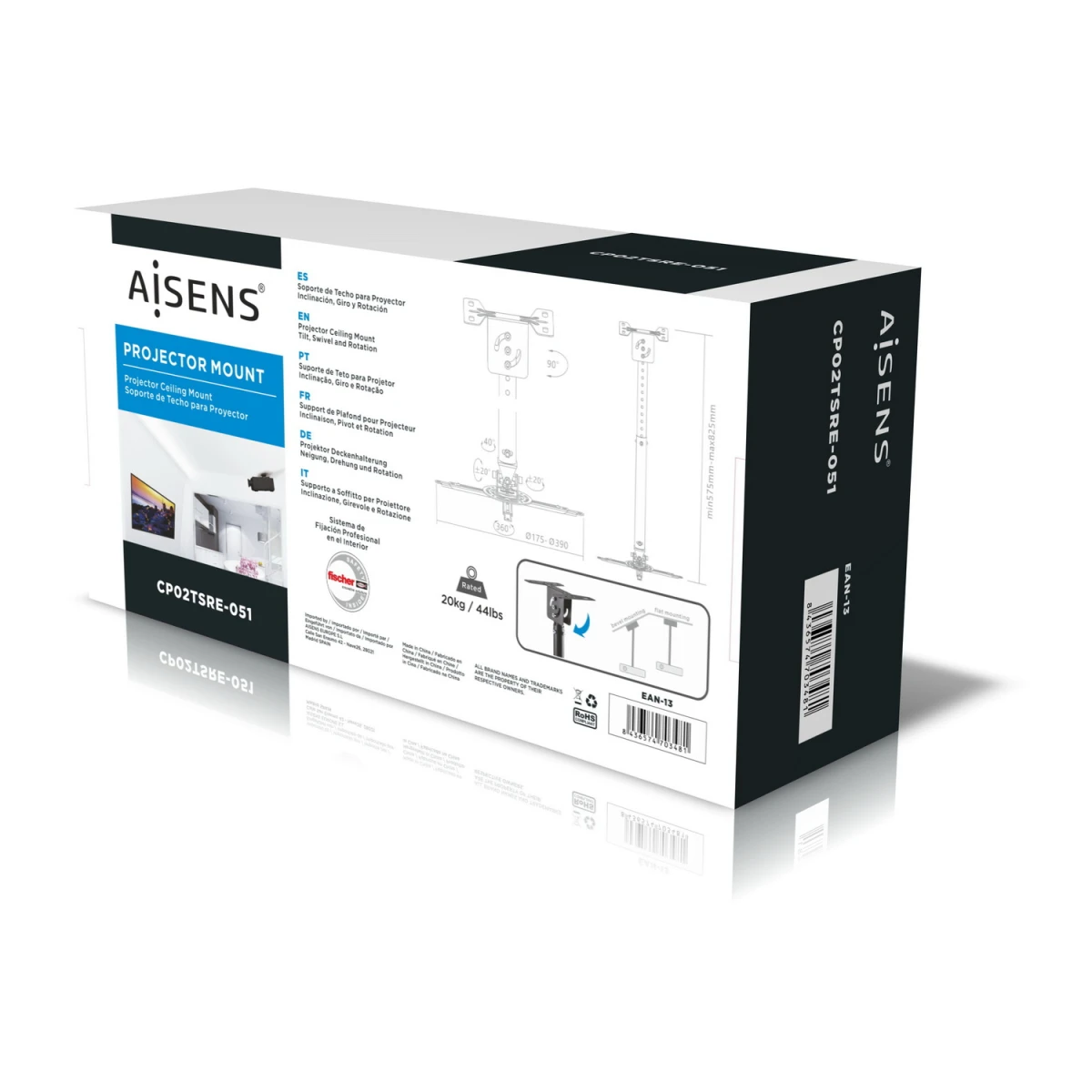 AISENS CP02TSRE-051 suporte de projetores Teto Preto