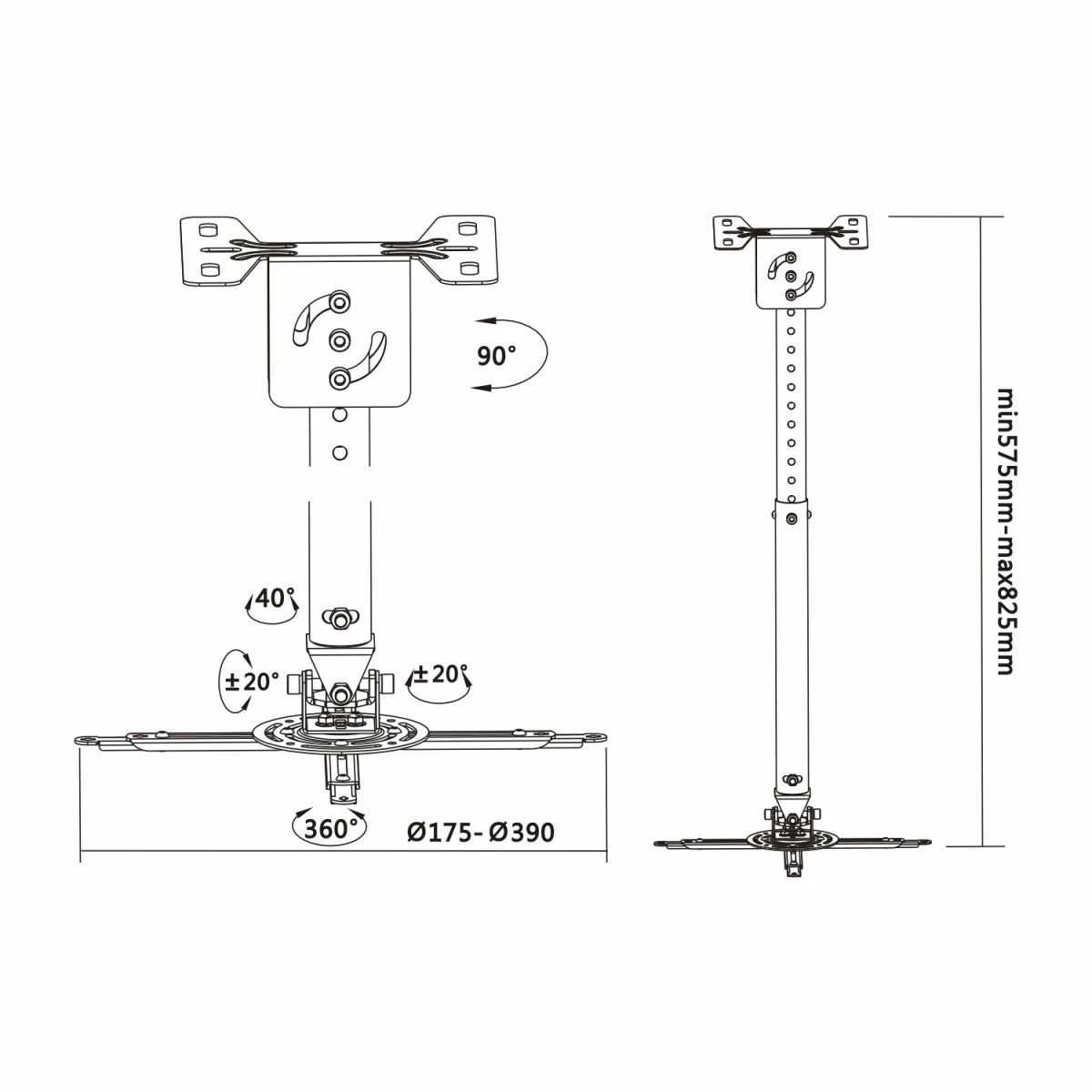 AISENS CP02TSRE-051 suporte de projetores Teto Preto