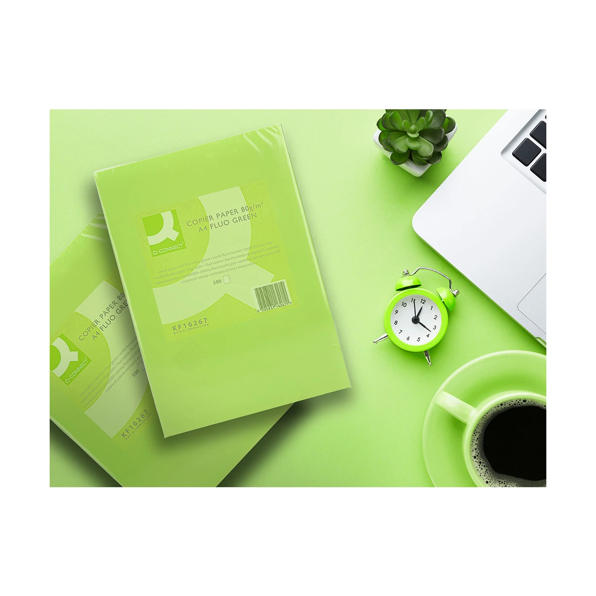 Papel de cor q-connect din a4 80 gr verde neon embalagem de 500 folhas