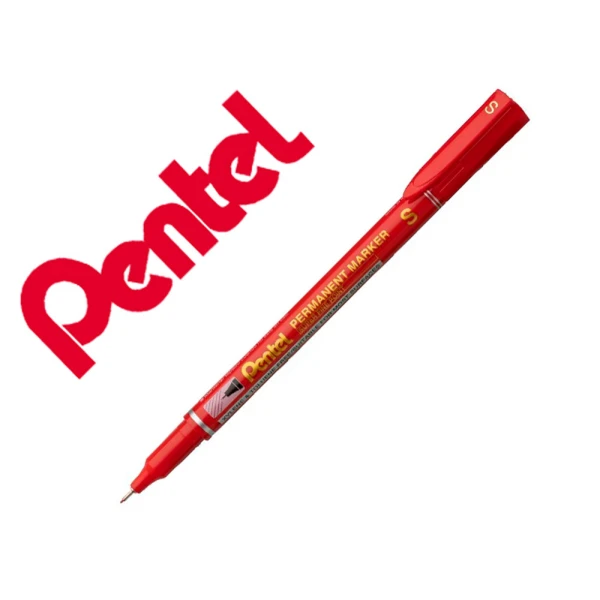 Marcador pentel permanente nfs410 ponta extra fina de 0,64 mm cor vermelho - 12 unidades