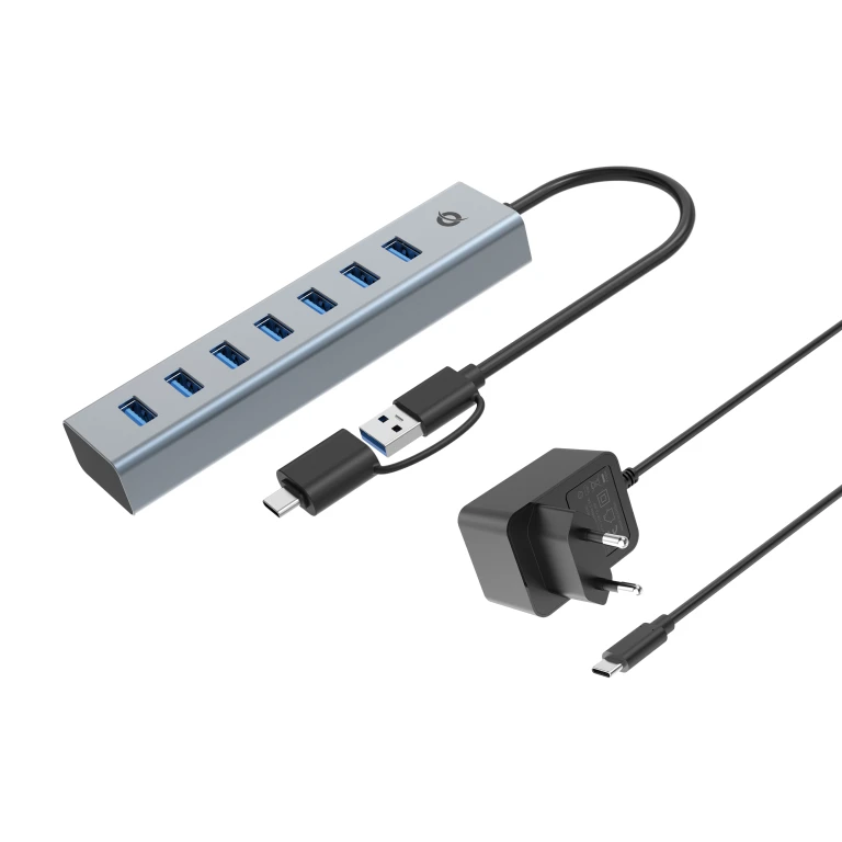 Conceptronic HUBBIES21GP hub de interface USB 3.2 Gen 1 (3.1 Gen 1) Type-A 5000 Mbit/s Cinzento
