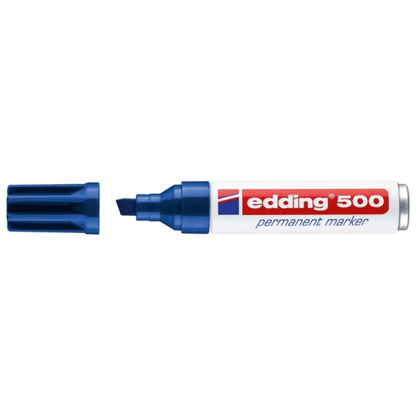 Marcador Permanente Edding 500 - Ponta Biselada - Traço entre 2 e 7 mm. - Recarregável - Secagem instantânea - Cor azul