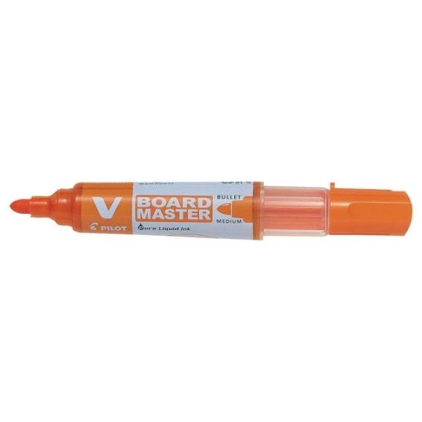Marcador de quadro branco Pilot V-Board Master Begreen - Ponta redonda de 6 mm - Linha de 2,3 mm - 91% plástico reciclado - Recarregável - Cor laranja