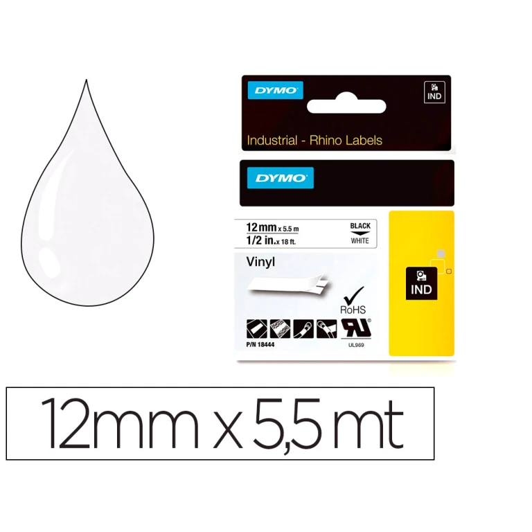 Fita dymo vinil branco 12mm x 5,5mt para etiquetadora rhino