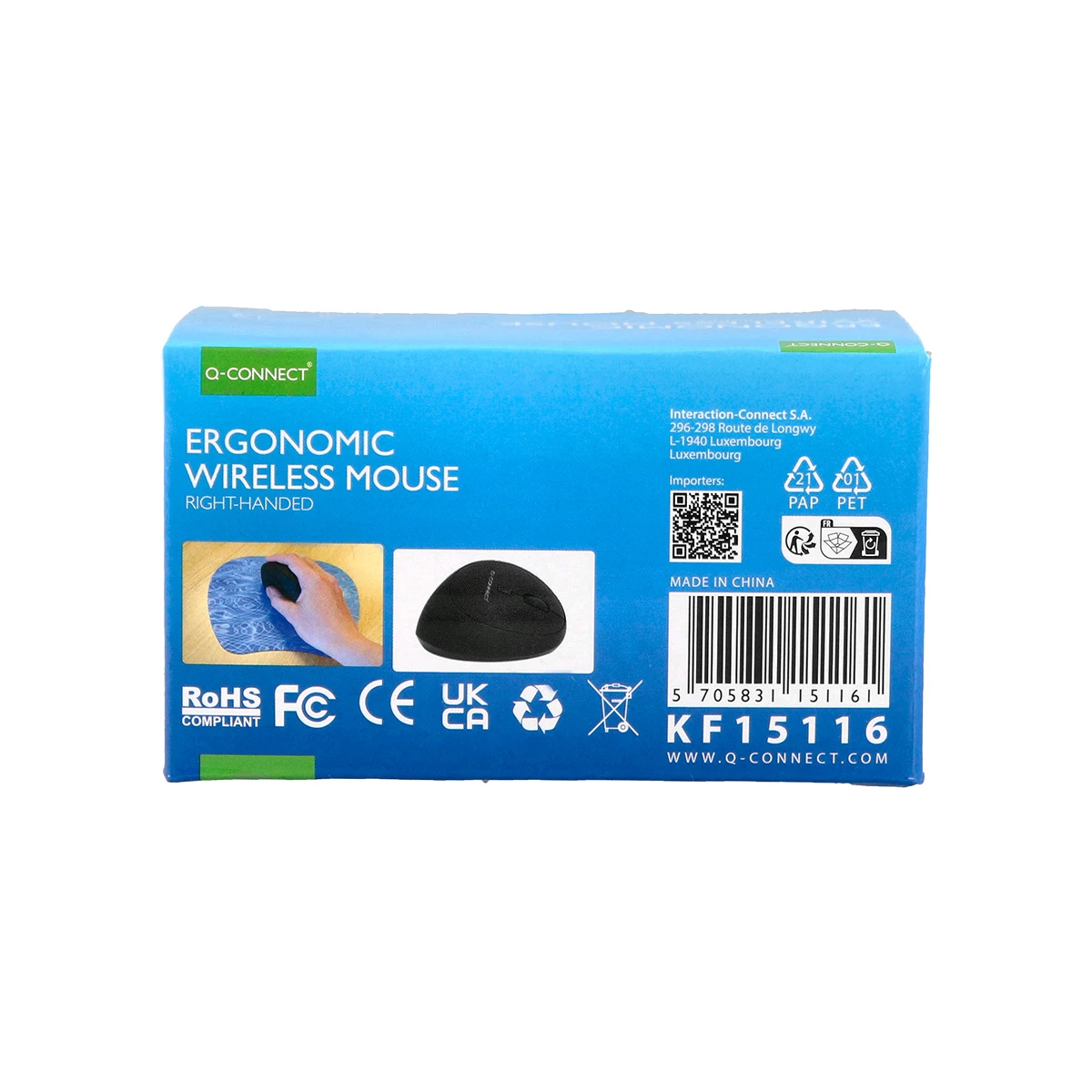 Rato q-connect otico sem fios ergonomico vertical dpi 800/1200/1600 pilha aa preto