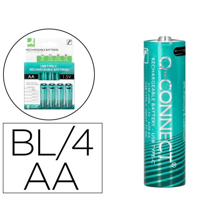 Pilha q-connect aa recarregavel por usb-c blister de 4 unidades