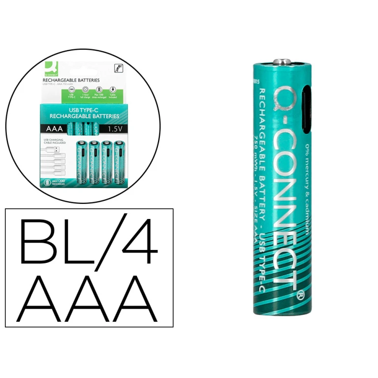 Pilha q-connect aaa recarregavel por usb-c blister de 4 unidades