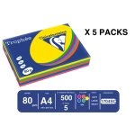 Papel cor trophee a4 80 gr 5 cores sortidas intensas embalagem de 500 folhas (100 folhas x cor)