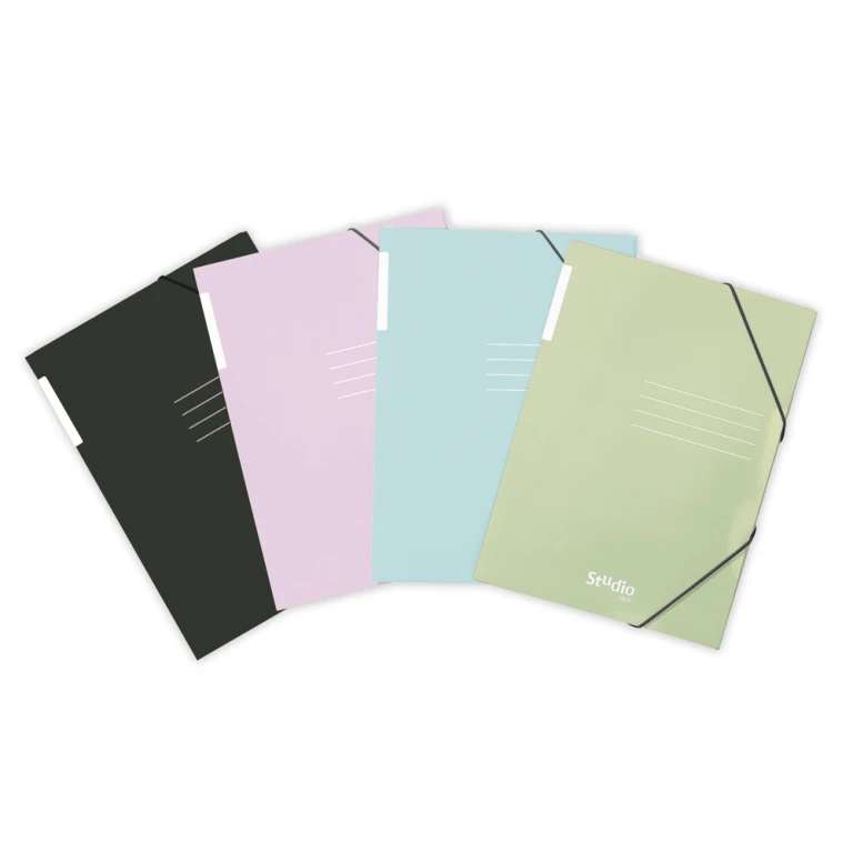 Carpeta con gomas pardo tres solapas din a4 carton pastel expositor de 24 unidades colores surtidos