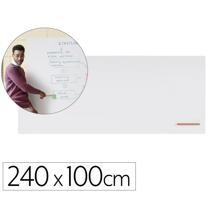 Pizarra blanca bi-office loop magnetica acero lacado sin marco 240x100 cm