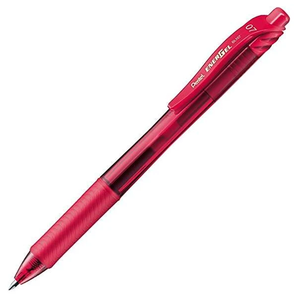Caneta Esferográfica Retrátil Pentel Energel X - Ponta 0,7 mm - Linha 0,35 mm - Tinta Gel - Recarregável - Grip - 50% Materiais Reciclados - Cor Vermelha