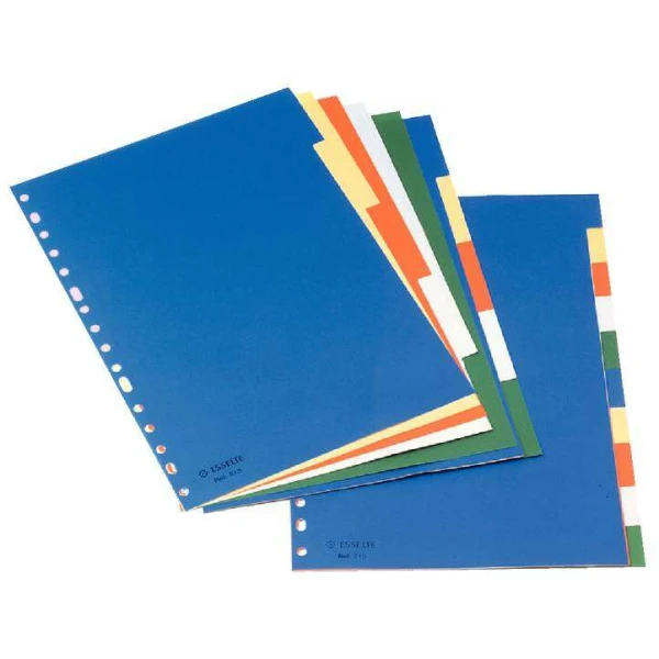 Divisores de plástico A4 Esselte com cartão de índice preto e branco - 5 abas - Multi-Punch - 5 cores