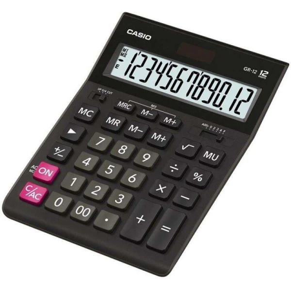 Calculadora de mesa Casio GR-12C de 12 dígitos - Tela extra grande - Símbolos de comando de função - Alimentada por energia solar e bateria - Cor preta