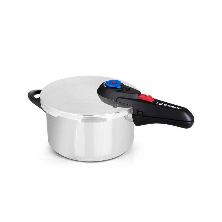 Panela de Pressão Inox Orbegozo HP 4006 18/10 - Capacidade 4 Litros - Cinco Sistemas de Segurança - Fundo Termo Difusor - Alça de Baquelite - Seletor de Pressão Gradual