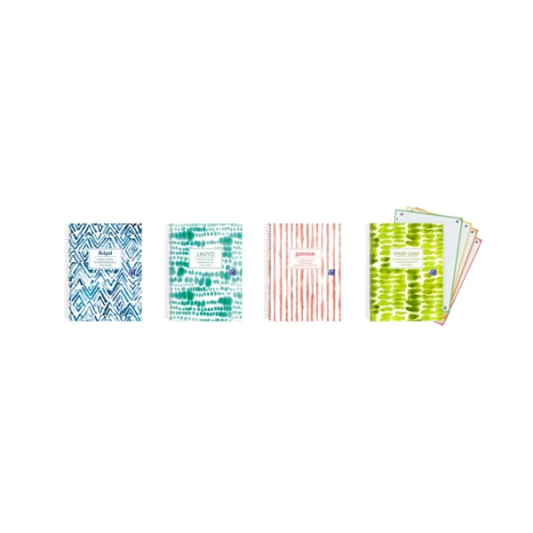 Oxford Japandi A5+ Europeanbook 4 Extra Hard Cover - Caderno com 120 folhas - Tamanho A5+ - 4 modelos diferentes