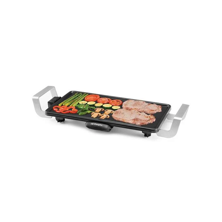 Orbegozo TB 2250 Grelha para Assar Prática e Segura - Termostato Ajustável - Alças em Alumínio Cool Touch - Superfície para Assar 22x43cm - Coletor de Gordura - Fácil Limpeza - 2000 W