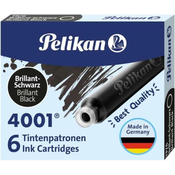 Pelikan 4001 TP/6 Pacote com 6 cartuchos - Tinta de alta qualidade - Compatível com canetas-tinteiro - Cor preta