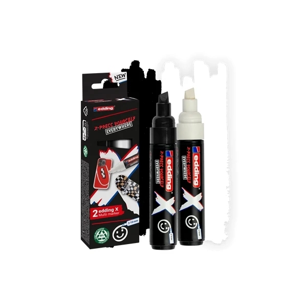 Edding x 6900 pacote de 2 multisulers de tinta permanente multisupeficie Opaca - Punta Bisellada com Trazo 2-10mm - cor branca e negra