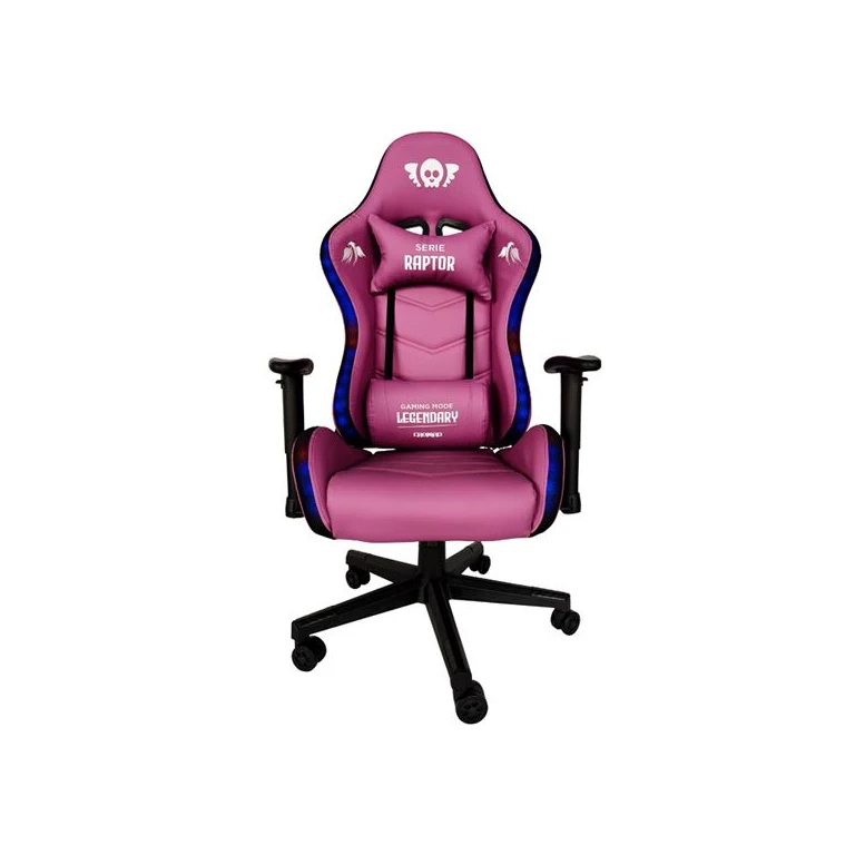 Chromad Série Rapter Lendário Silla Gaming - Altura ajustável com pistão a gás Classe 2 - Reclinável até 180º - Cojines lombares e cervicais - 60mm Nailon Ruedas - RGB Ilumination - cor violeta