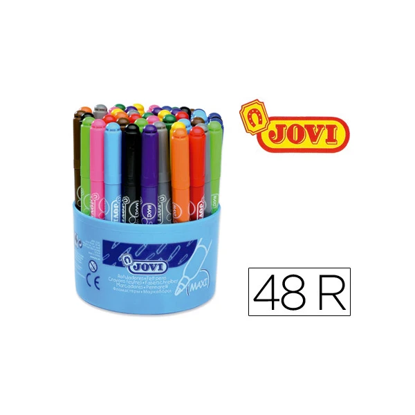 Boiao de 48 marcadores ponta grossa, com 12 cores de 4 cada cor, ponta de 13 mm jovi maxi