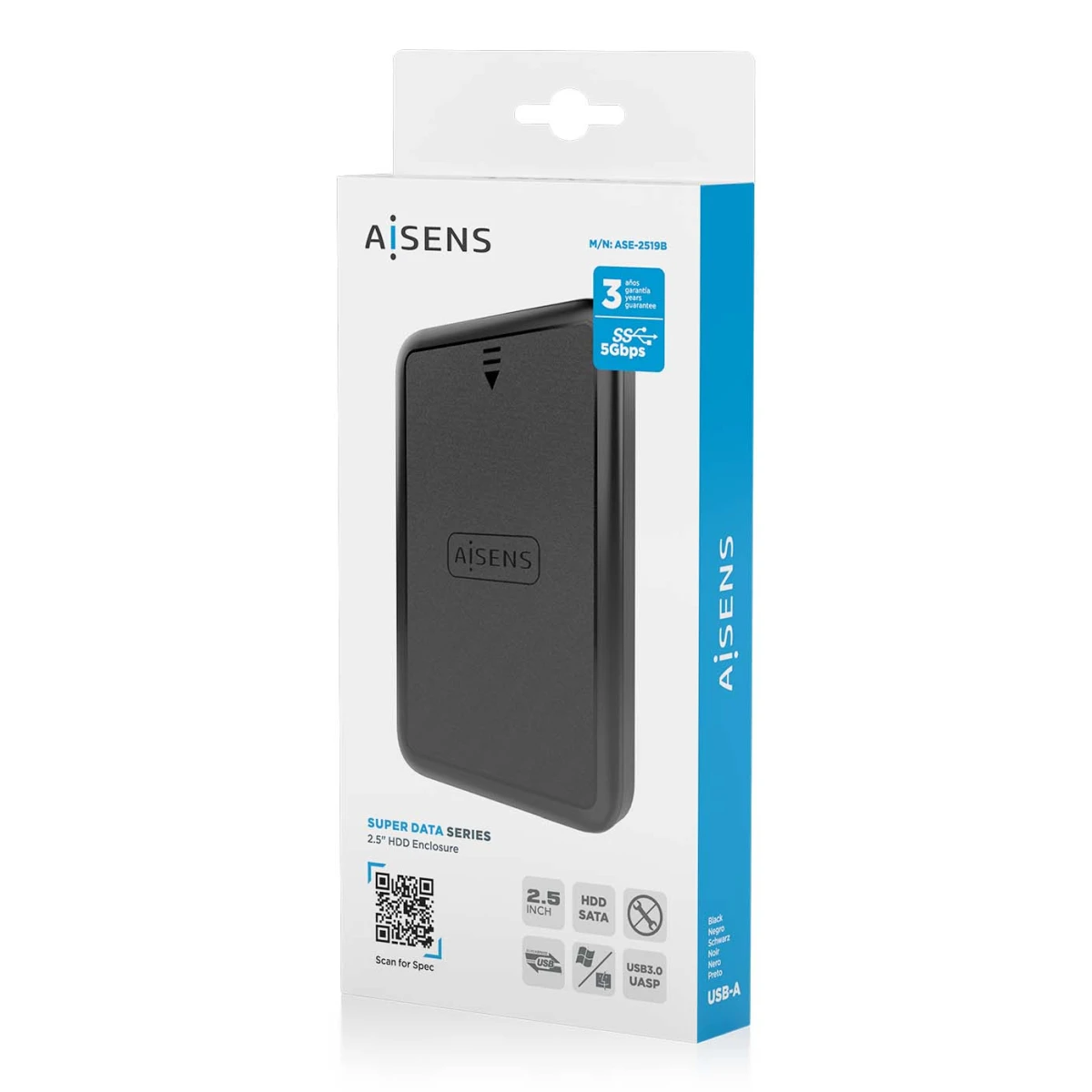 AISENS ASE-2519B Caixa para Discos Rígidos Compartimento HDD/SSD Preto 2.5"