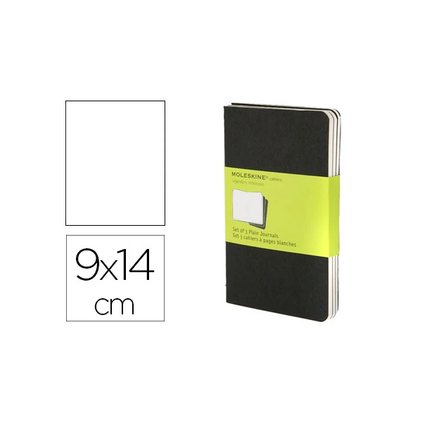 Livro de apontamentos moleskine 90x14mm liso 64 folhas com 16 folhas removiveis capa dura cor preto pack 3 unidades