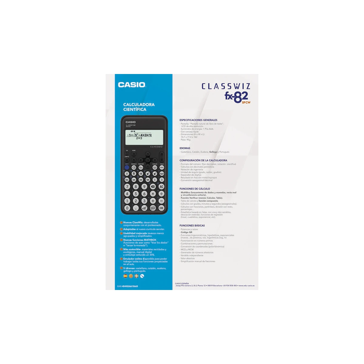 Calculadora casio fx-82sp cw iberia classwiz cientifica 300 funcoes 9 memorias com capa
