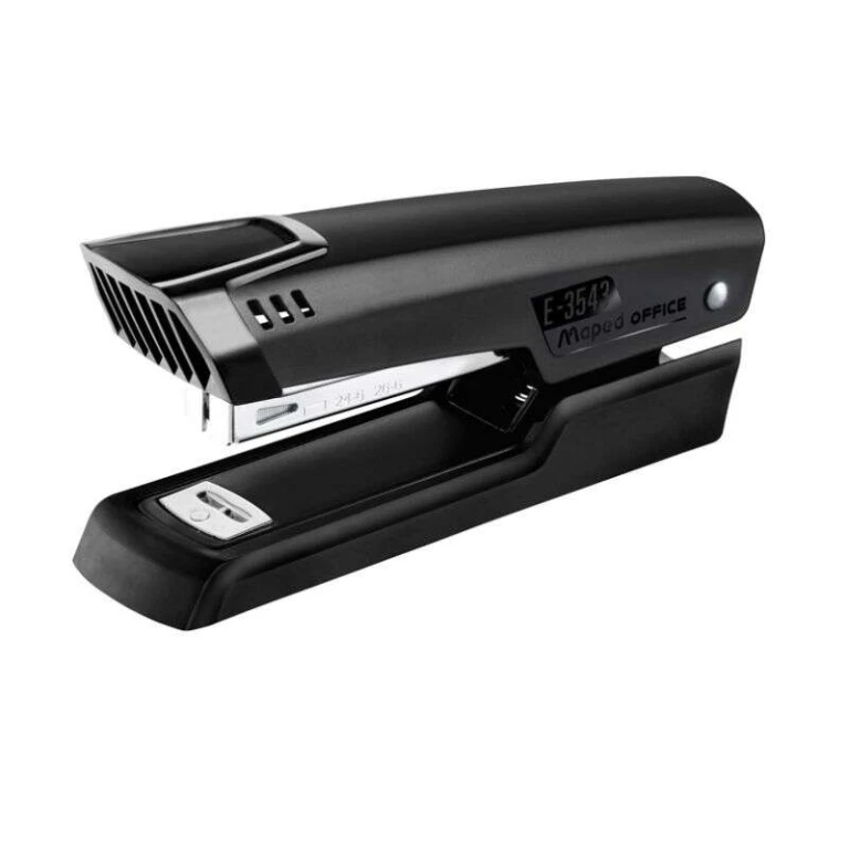Grampeador de sobremesa de meia tira Maped Essentials - até 20 folhas por vez - suporta grampos 22/6 24/6 26/6 - grampo fechado - cor preta