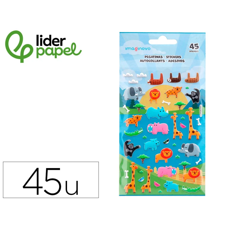 Autocolantes liderpapel cute animals safari com relevo 190x105 mm