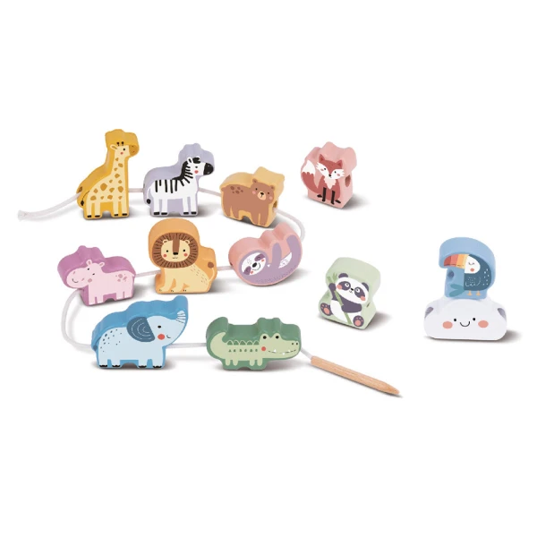 Jogo infantil liderpapel madeira contas animais +24 meses 13 pecas 27x6,5x6,5cm