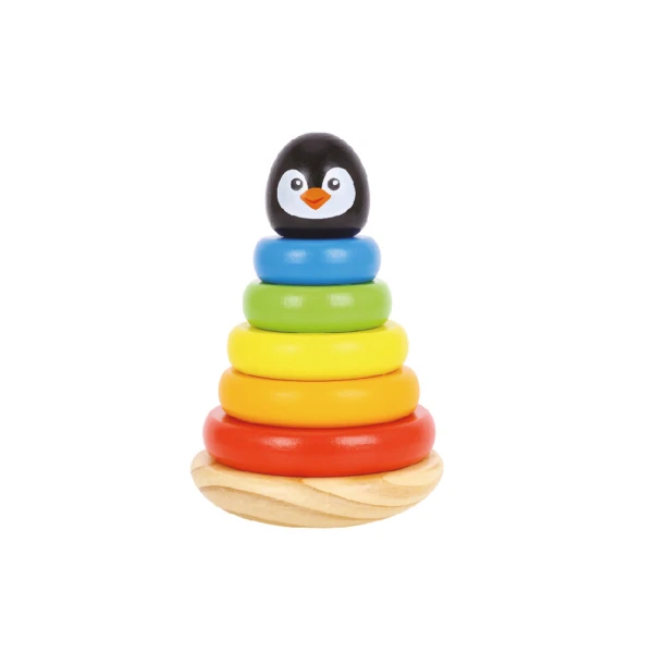 Jogo infantil liderpapel madeira forma de pinguim torre de formas empilhaveis +12 meses 7 pecas 18x12x12cm