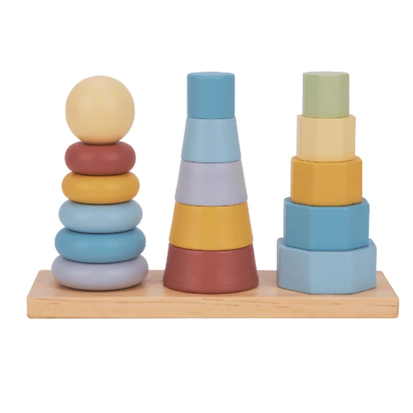 Jogo infantil liderpapel madeira torre de formas empilhaveis +18 meses 17 pecas 28x20x9cm