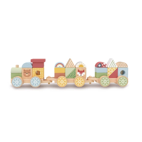 Jogo infantil liderpapel madeira comboio figuras empilhaveis com rodas +18 meses 38x9,5x7,5cm