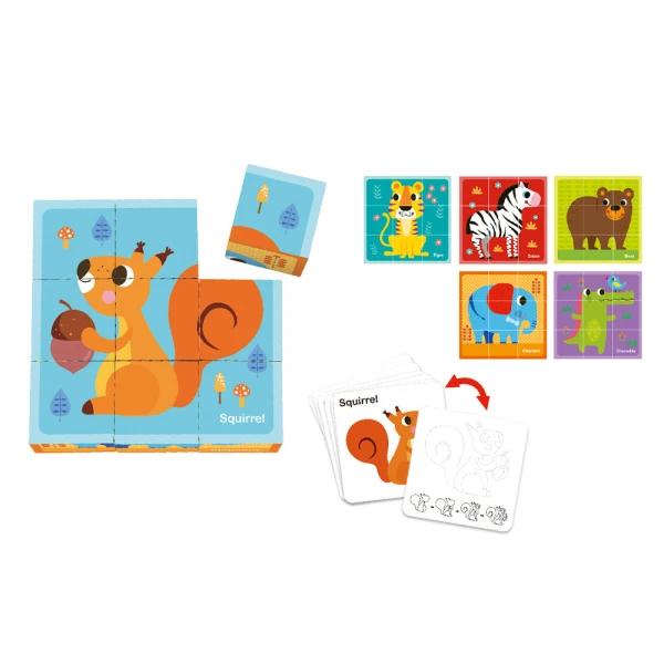 Puzzle infantil liderpapel madeira cubos de animais +24 meses 15 pecas inclui 12 padroes 22x22x6,4cm