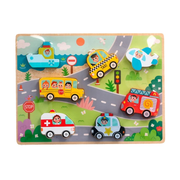 Puzzle infantil liderpapel madeira 3d veiculos +12 meses 8 pecas 29,5x22x1,7cm