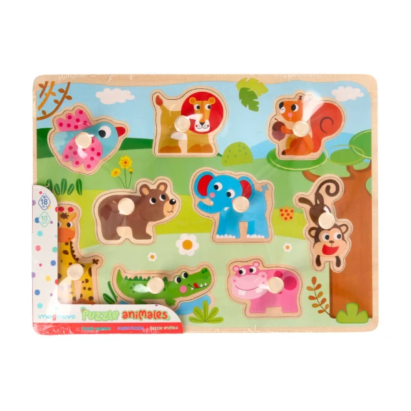 Puzzle infantil liderpapel madeira animais +18 meses 9 pecas 30x22,5x1,5cm
