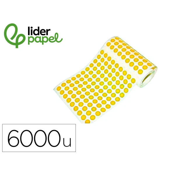 Etiquetas escolar liderpapel autoadesivas circulos 10,5 mm amarelo rolo de 6000 unidades em caixa de cartao