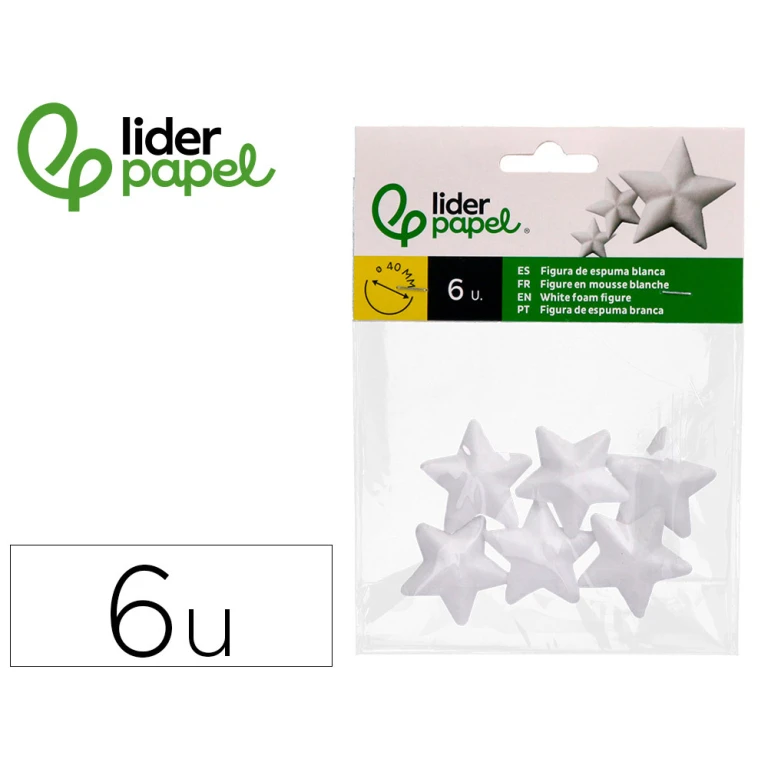 Figura de espuma branca liderpapel estrela de 4 cm bolsa com 6 unidades