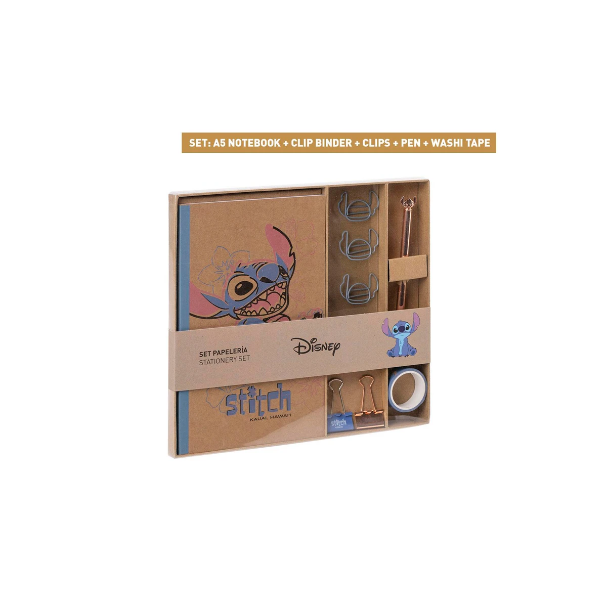 Conjunto de artigos papelaria cerda stitch ukelele